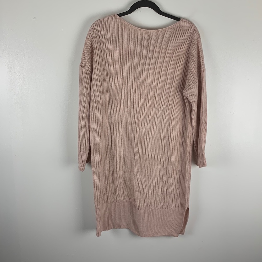 Simplee Pink Backless Knitted Sweater Dress with Ribbon Bow